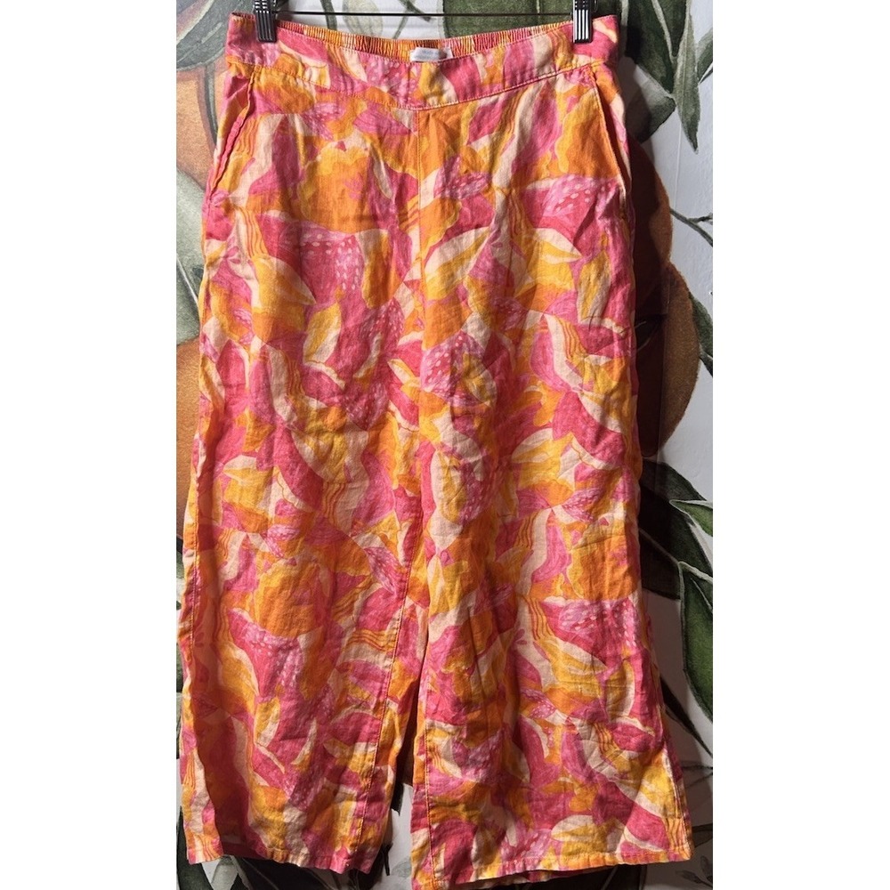 Cynthia Rowley Womens Large European Flax Linen Pull on Wide Leg Capri Pants